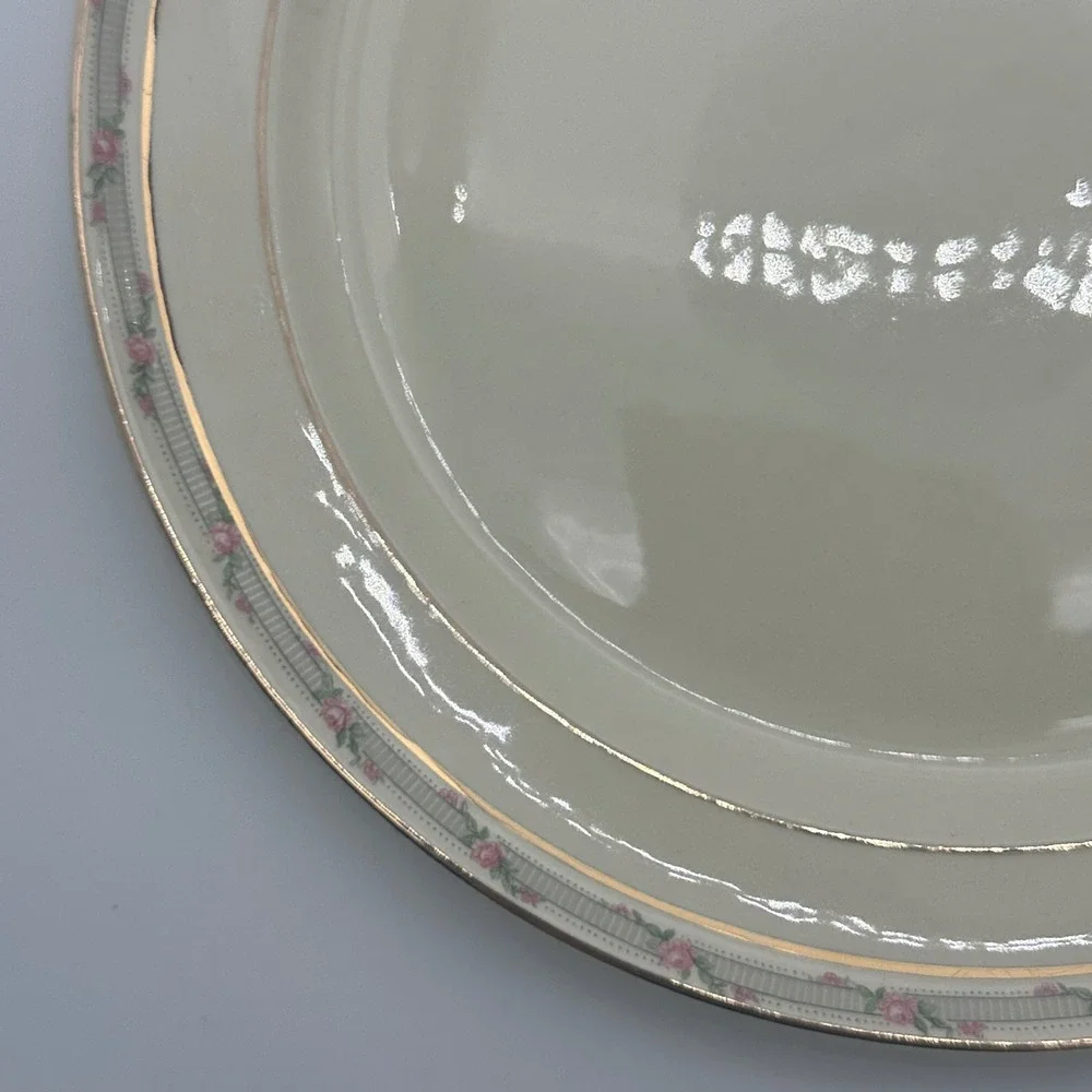 Taylor Smith Taylor Dinner Plates Set of 4 Pink Rose Gold Trim Ivory Vintage